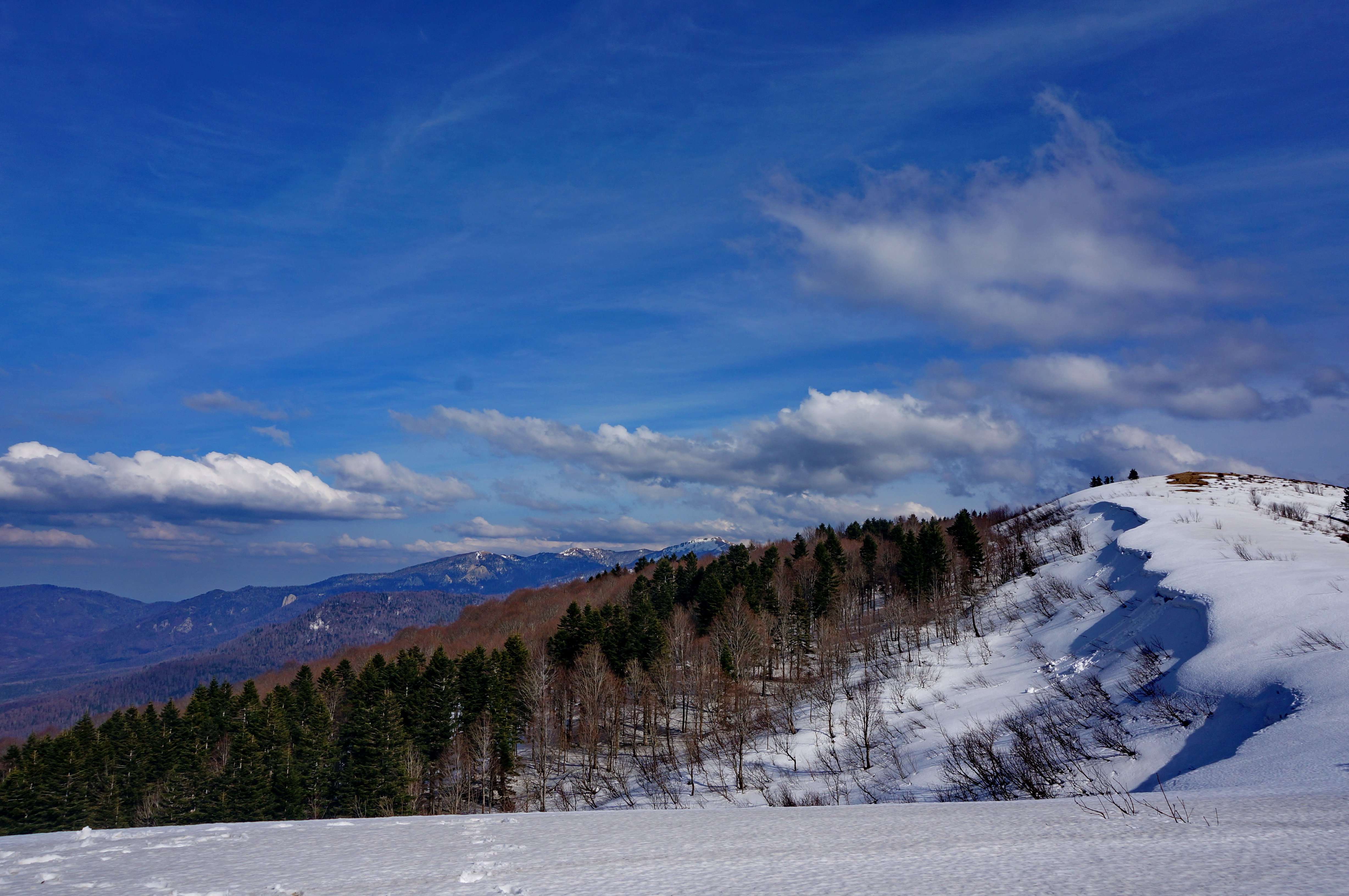 snow, Winter, Top, Mountain, Panorama, Sky, Clouds Wallpaper