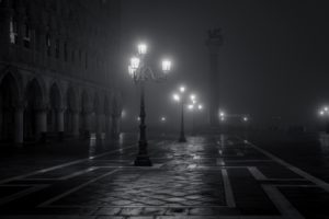 night, Street, Lights, Rain, Lamp