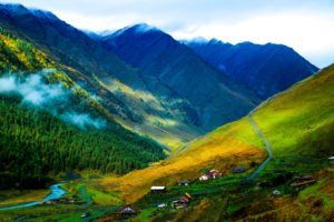 mountains, Valley, Road, Village, View, Color, Beautiful