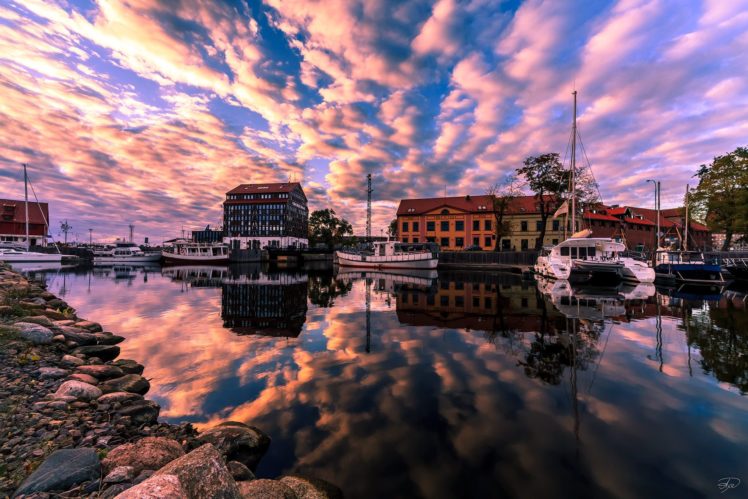morning, Dawn, Bay, House, Yacht, Ship, Boat, Reflection HD Wallpaper Desktop Background