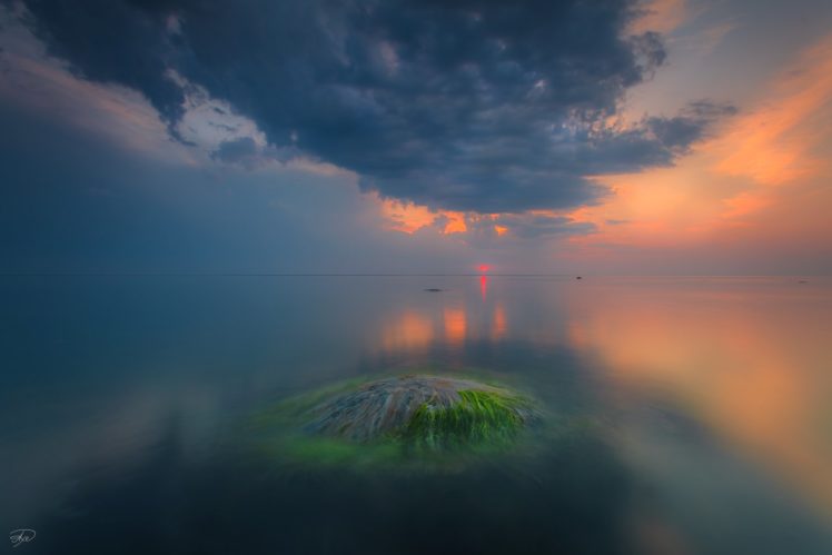 sea, Sunrise, Island, Quiet, Clouds HD Wallpaper Desktop Background