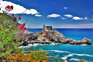 cinque, Terre, Tower, Italy, Sky, Clouds, Nature, Sea, Rocks, Italy, House, Town, Flowers
