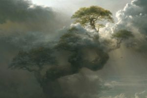 giant, Tree, Mountain, Art, Cloud, Artwork, Fantasy, Clouds, Xky