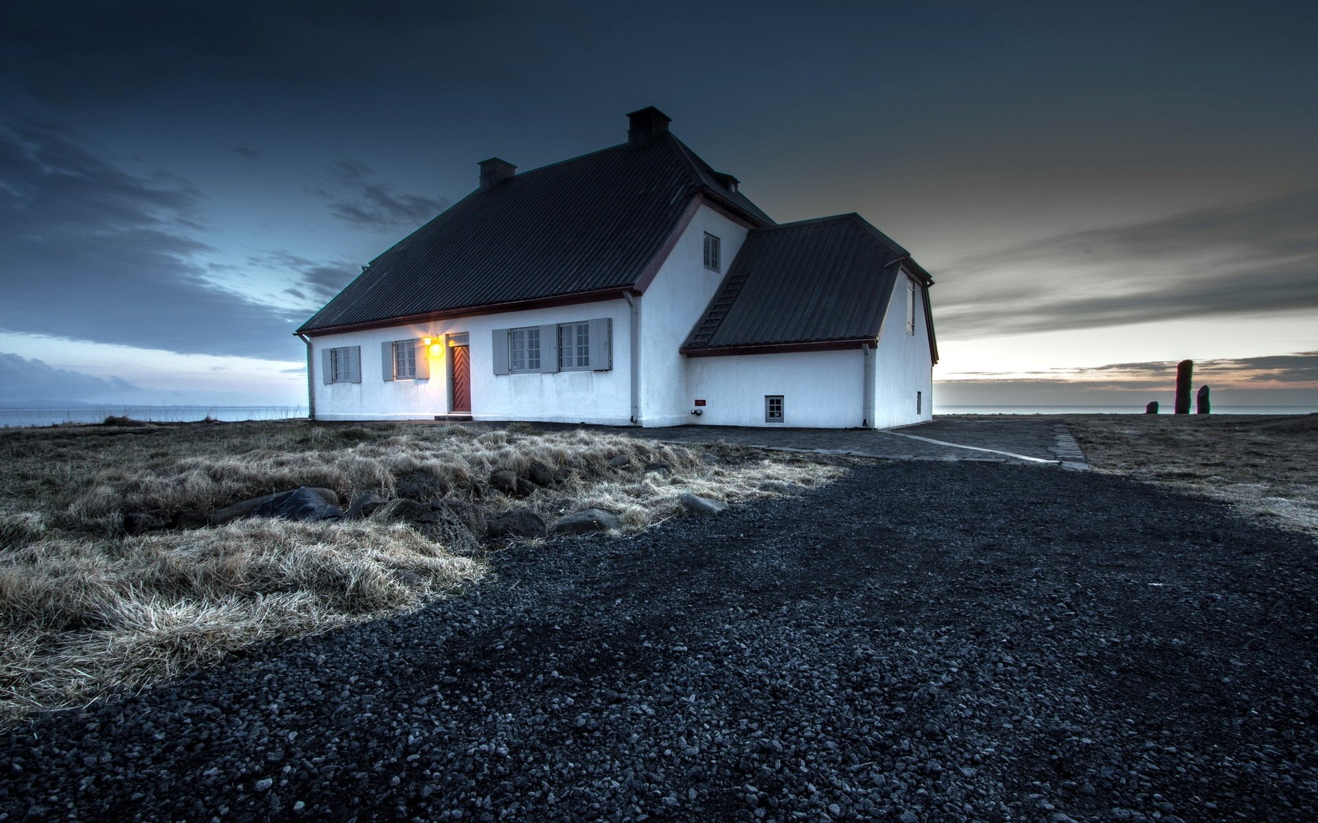 iceland, Gullbringusysla, Seltjarnarnes, Iceland, Landscape, House, Light, Evening Wallpaper