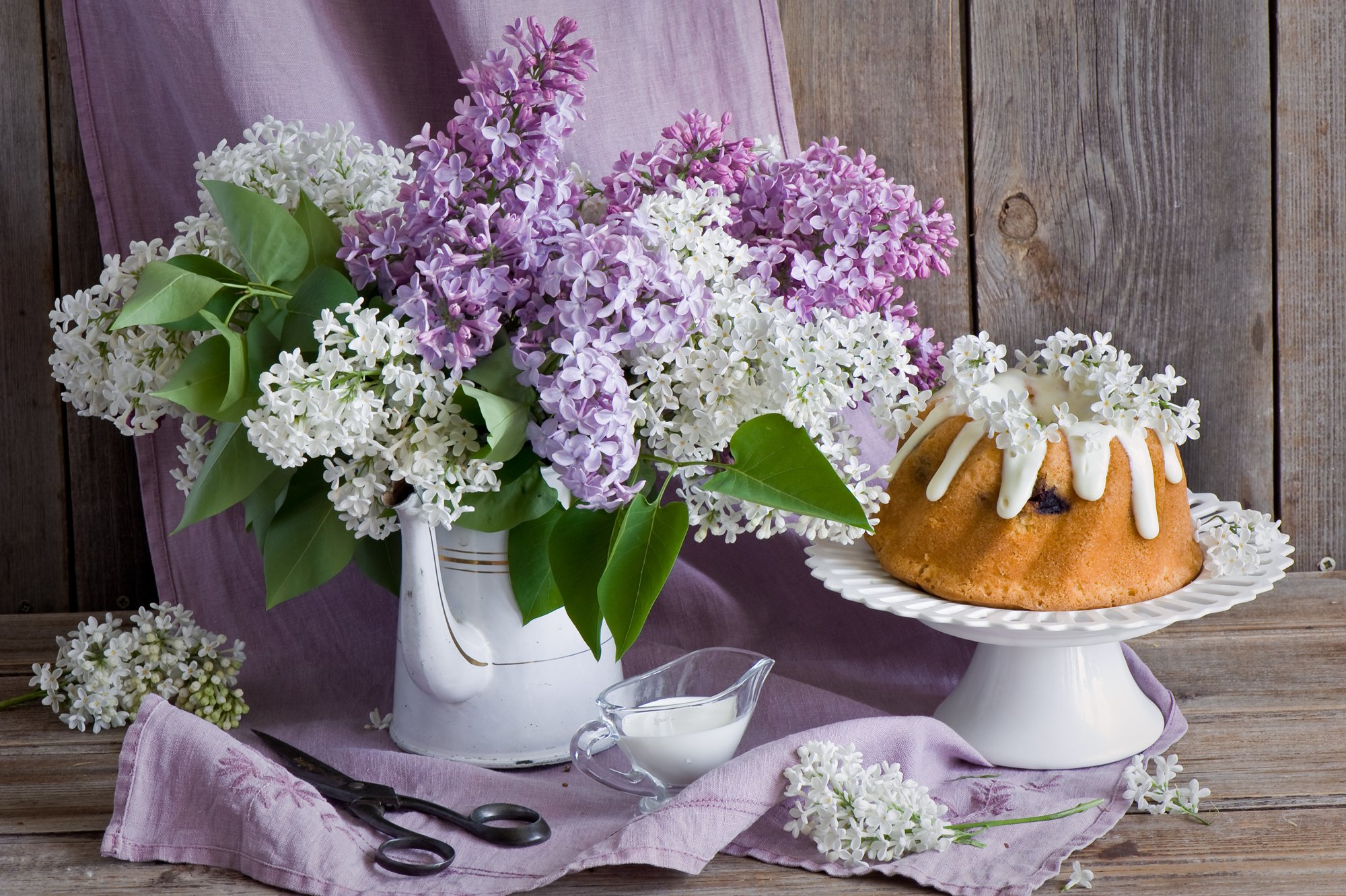 cupcake, Lilac, Scissors, Still, Life Wallpaper