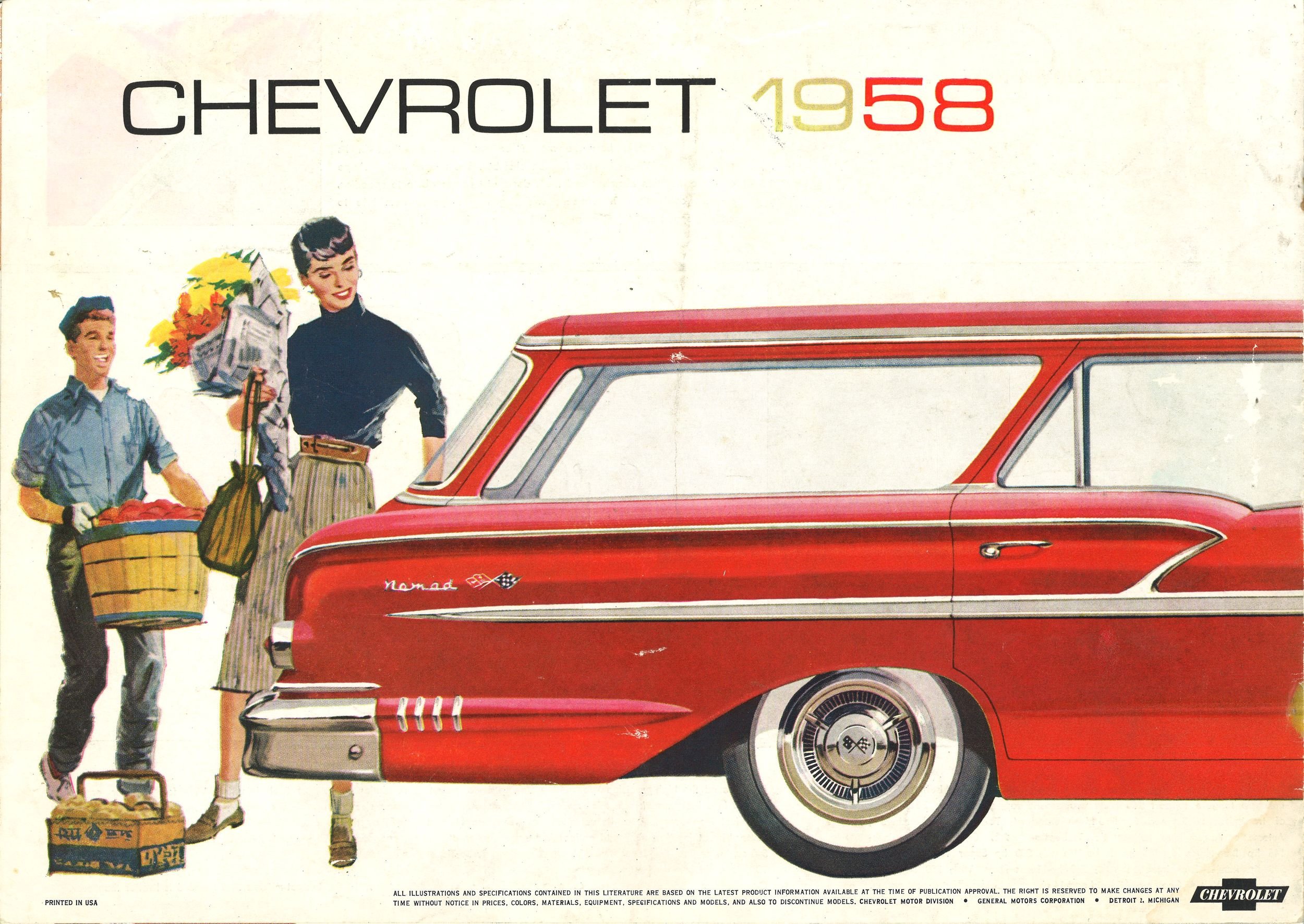 1958, Chevrolet, Stationwagon, Retro, Poster Wallpaper