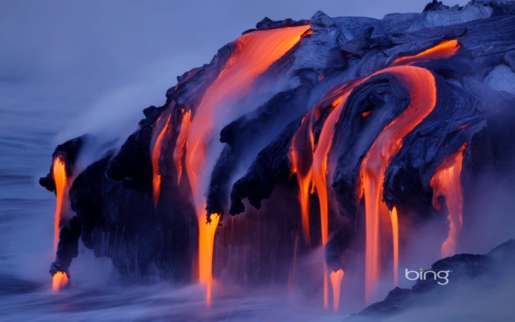 water, Nature, Volcanoes, Lava, Magma, Watermark, Bing Wallpapers HD /  Desktop and Mobile Backgrounds