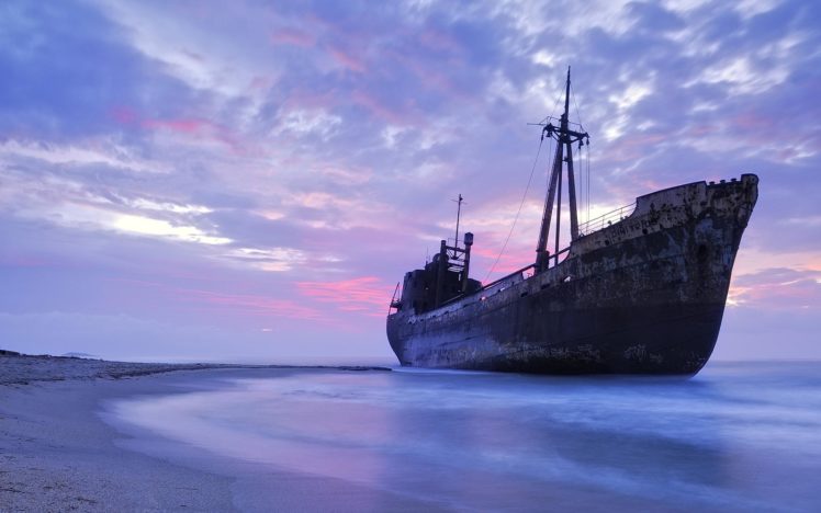 ship, Shipwreck, Ocean, Beached, Wreck, Rust, Rusty, Beach HD Wallpaper Desktop Background