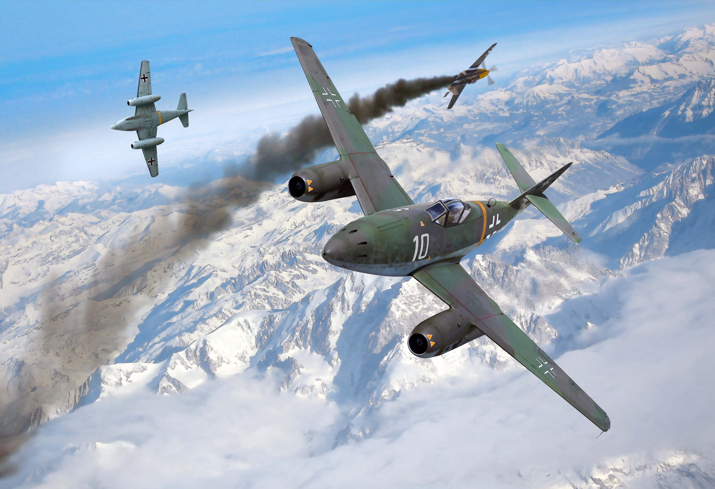 airplane, Painting, Art, Messerschmitt, Me, 262, Schwalbe, Flight, Aviation, Military Wallpaper