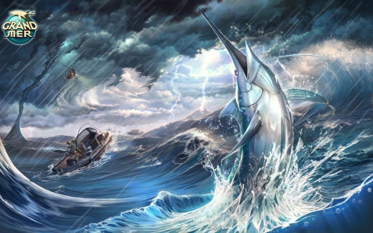 fish, Marlin, Animals, Storm, Ocean, Sea, Fishing, Rain HD Wallpaper Desktop Background