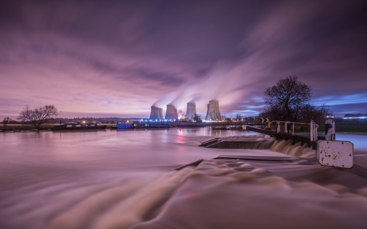 nuclear, Power, Plant, Power, Plant, Night, Timelapse, River, Steam, Reflection, Electricity, Steam, Sky, Tech, Mech HD Wallpaper Desktop Background