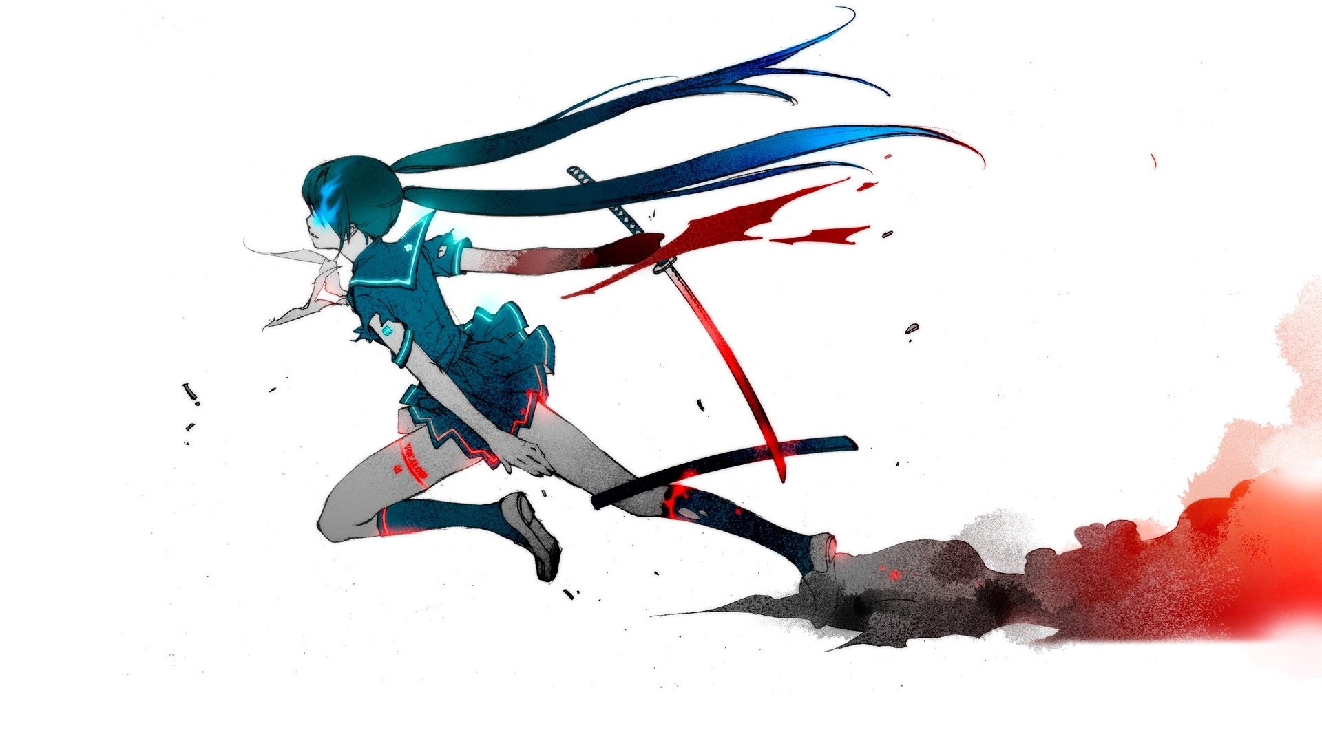 vocaloid, Black, Rock, Shooter, Hatsune, Miku, School, Uniforms, Girls, With, Swords Wallpaper