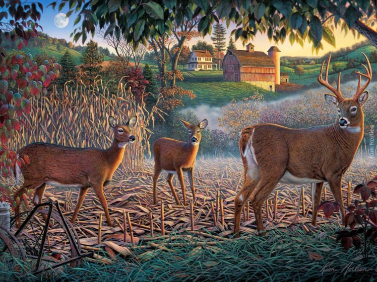 painting, Oil, Art, Beauty, Deer, Nature HD Wallpaper Desktop Background