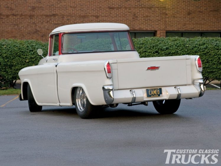 1955, Chevrolet, Cameo, Pickup, Custom, Hot, Rod, Rods, Retro HD Wallpaper Desktop Background