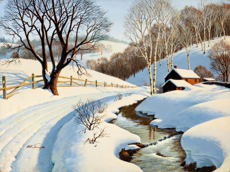 winter, Snow, Nature, Landscape, Art, Artwork, Rustic, Farm HD Wallpaper Desktop Background