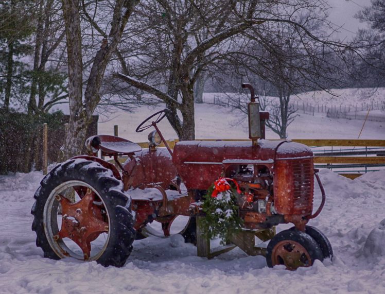 winter, Snow, Nature, Landscape, Tractor, Farm, Rustic HD Wallpaper Desktop Background