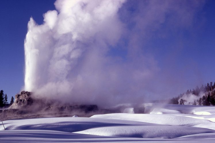 winter, Snow, Nature, Landscape, Yellowstone, Geyser HD Wallpaper Desktop Background
