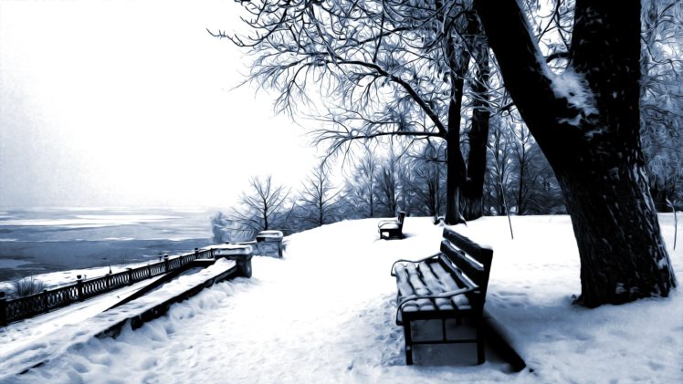 winter, Snow, Nature, Landscape, Bench HD Wallpaper Desktop Background
