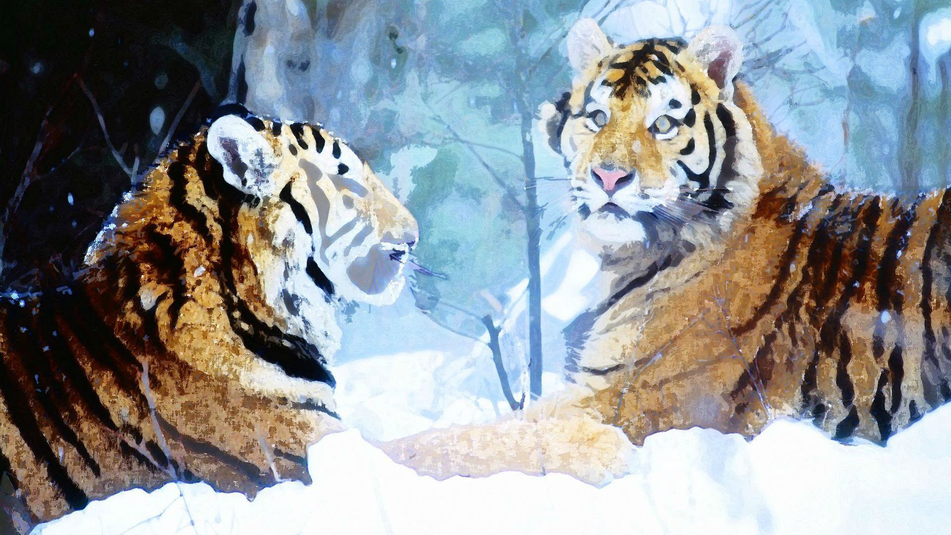 winter, Snow, Nature, Landscape, Tiger, Art, Artwork Wallpaper