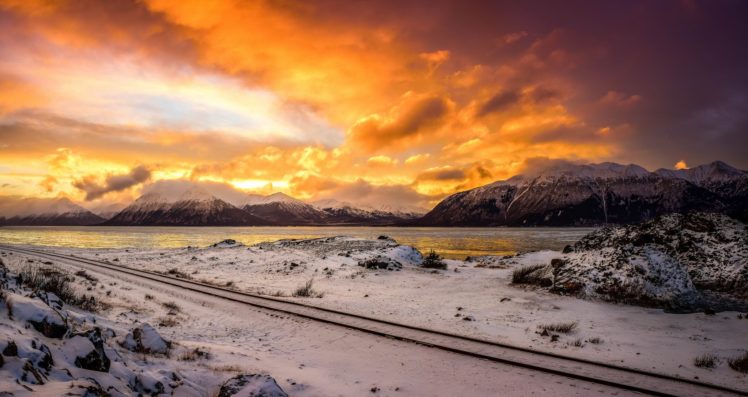 winter, Snow, Nature, Landscape, Railroad, Tracks, Train HD Wallpaper Desktop Background
