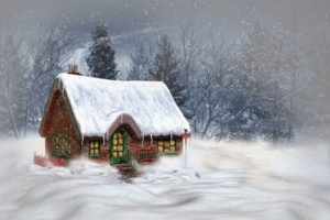 art, Oil, Paintings, Beauty, Forest, Winter, Snow, House
