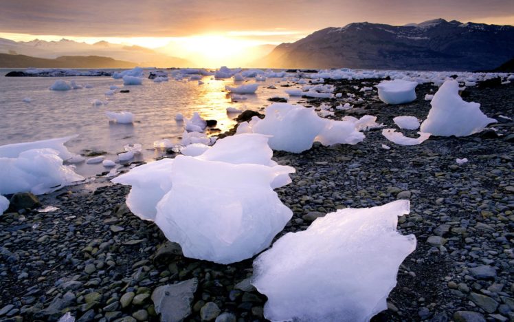 ice, Sunrise, Landscapes, Sea HD Wallpaper Desktop Background