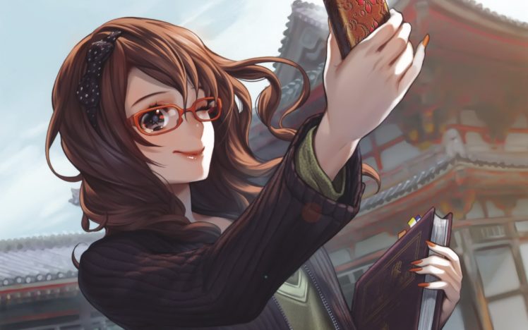 glasses, Long, Hair, Smiling, Meganekko, Anime, Girls, Telephones, Midori, Foo HD Wallpaper Desktop Background