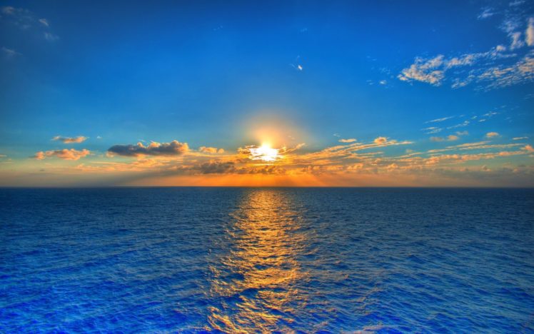 mar, Cielo, Azul, Amanecer, Nubes HD Wallpaper Desktop Background