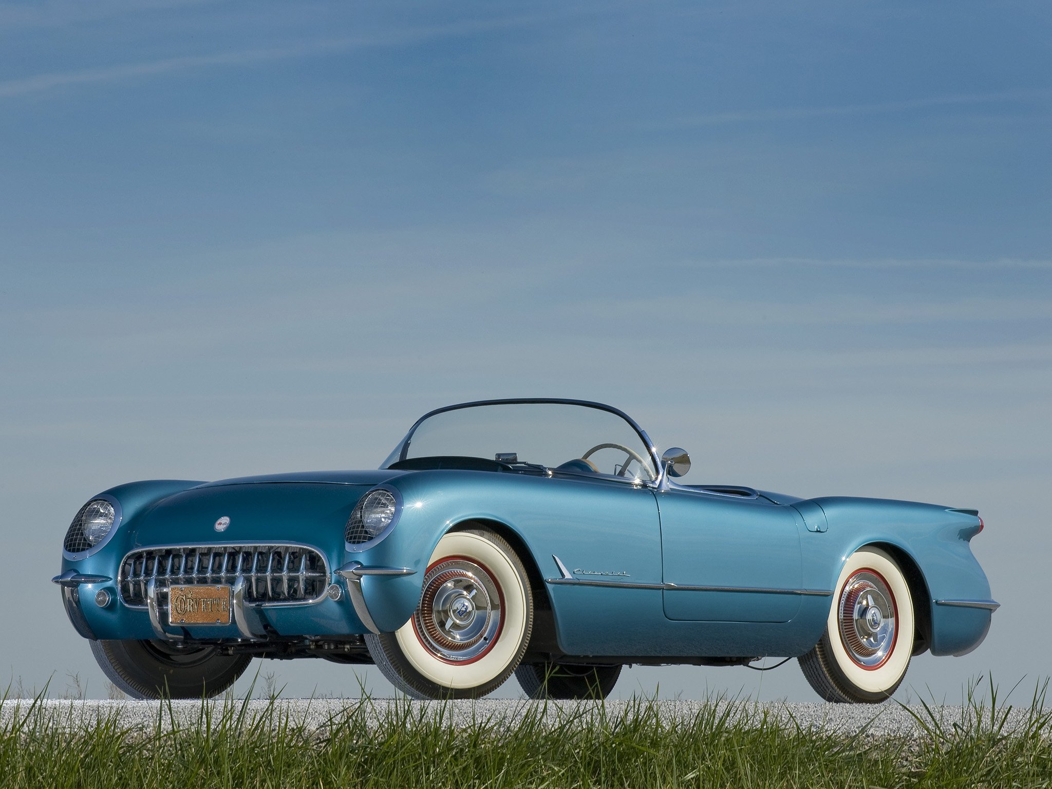 1954, Chevrolet, Corvette, Pennant blue, 2934, Muscle, Retro, Supercar Wallpaper