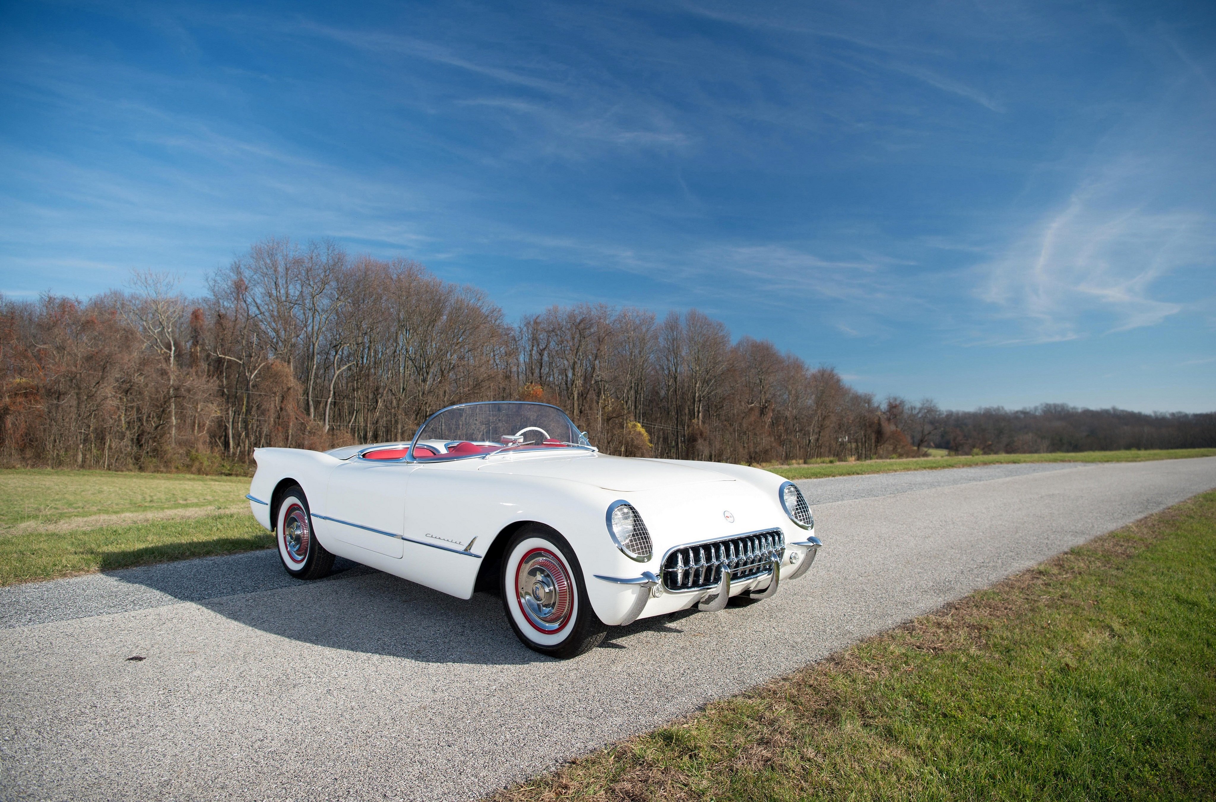 1954, Chevrolet, Corvette, Polo white, 2934, Muscle, Supercar, Retro Wallpaper