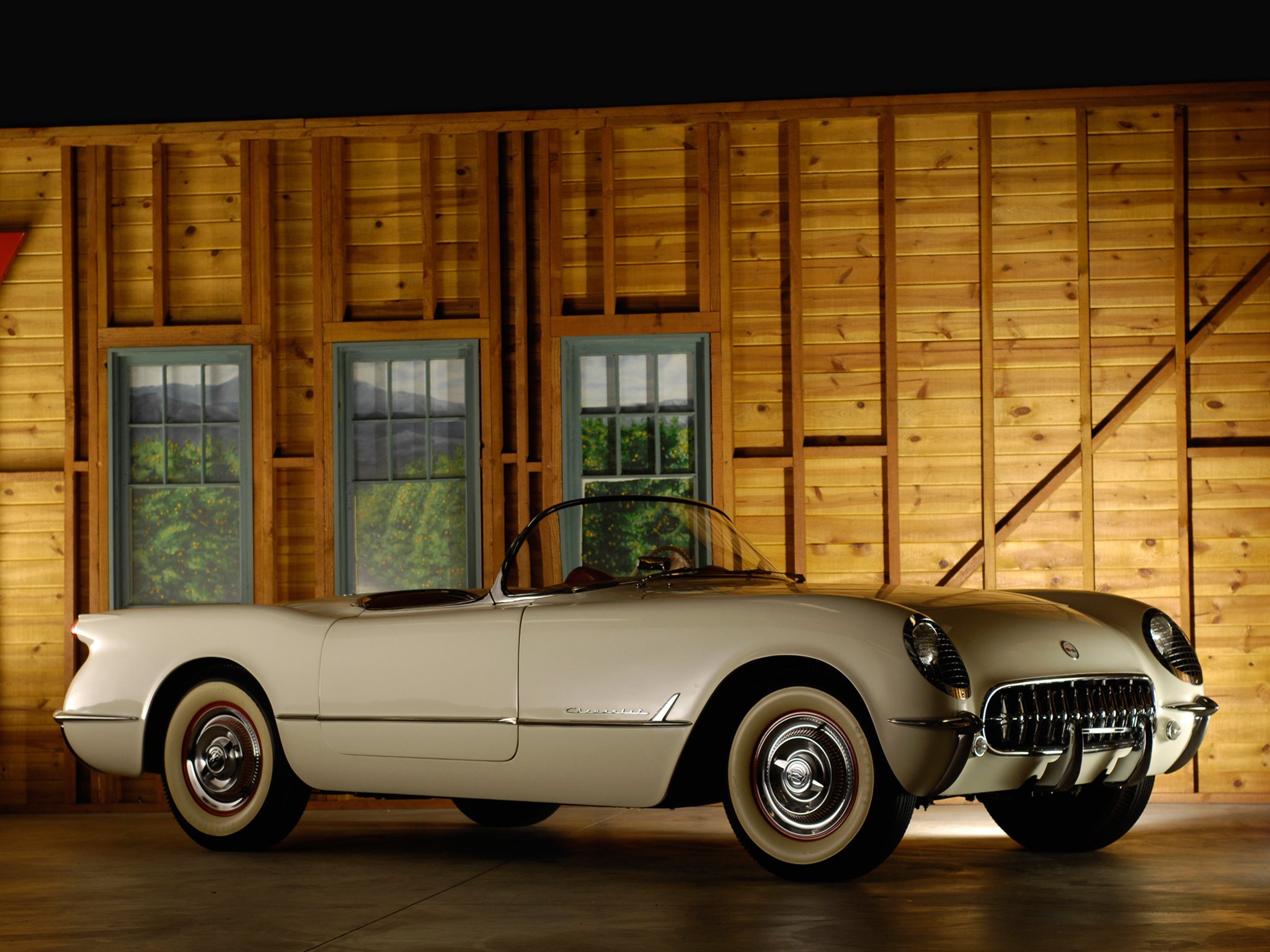 1954, Chevrolet, Corvette, Polo white, 2934, Muscle, Supercar, Retro Wallpaper