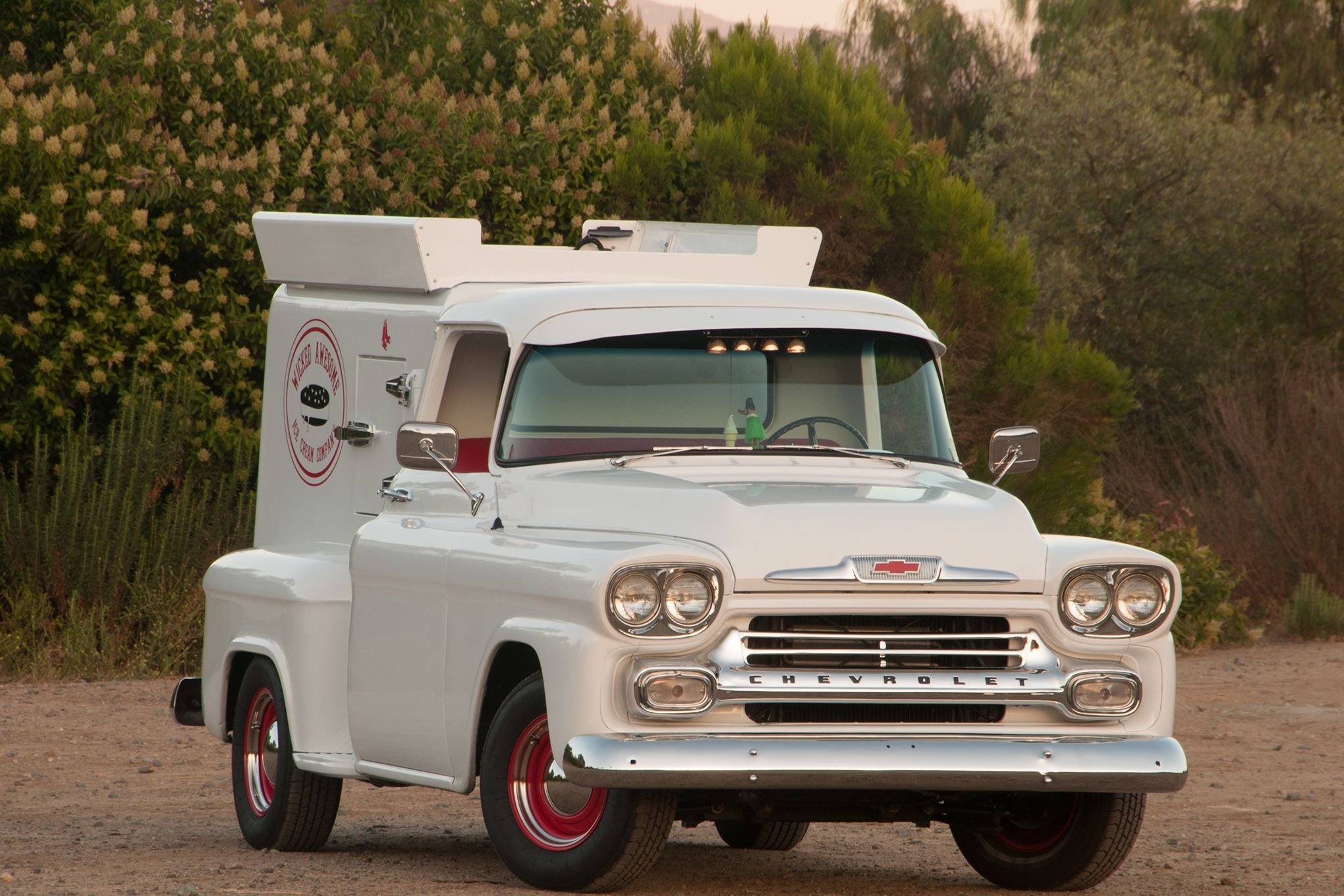 1958, Chevy, 3100, Ice, Cream, Truck, Pickup, Hot, Rod, Rods, Custom, Retro Wallpaper