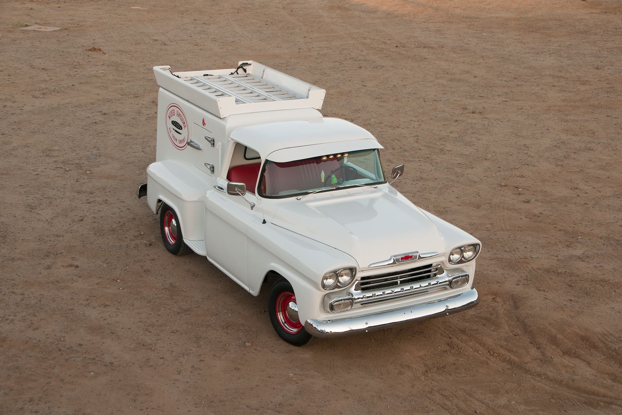 1958, Chevy, 3100, Ice, Cream, Truck, Pickup, Hot, Rod, Rods, Custom, Retro Wallpaper