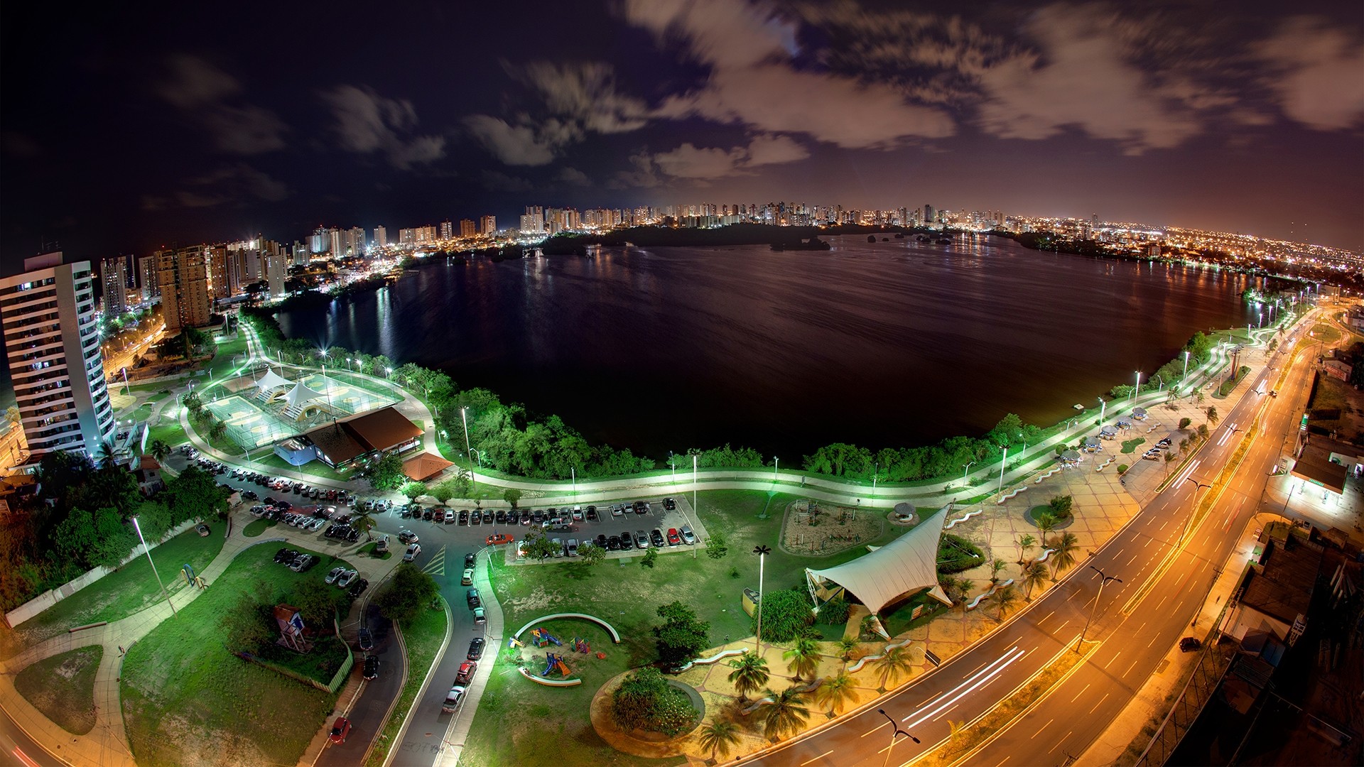 landscapes, Night, Cars, Roads, Lakes, Cities Wallpaper