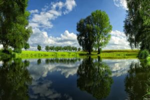 green, Clouds, Landscapes, Nature, Lakes