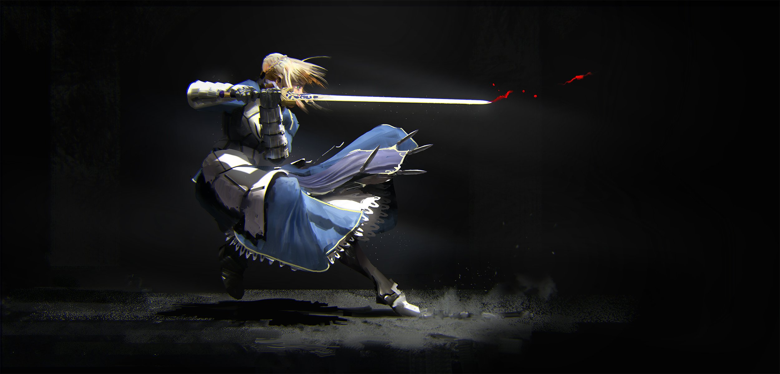 armor, Black, Blonde, Hair, Blood, Dress, Fate, Stay, Night, Saber, Sword,  Weapon, Zhou, Shuo Wallpapers HD / Desktop and Mobile Backgrounds