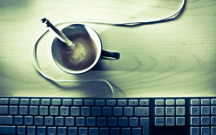 minimalistic, Coffee, Keyboards, Macro, Pencils, Wires HD Wallpaper Desktop Background