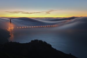 sunset, Landscapes, Nature, Waves, Fog, Golden, Gate, Bridge, Multiscreen, Suspension, Bridge