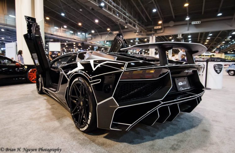 black, Tron, Lamborghini, Aventador, Cars, Supercars, Modified HD Wallpaper Desktop Background