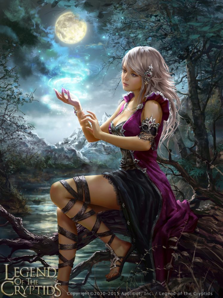 fantasy, Girl, Woman, Beauty, Beautiful, Tree, Long, Hair, Moon, Dress HD Wallpaper Desktop Background