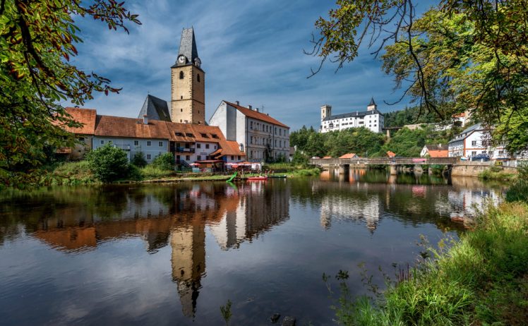 czech, Republic, Houses, Rivers, Bridges, Rozmberk, Nad, Vltavou, Cities HD Wallpaper Desktop Background