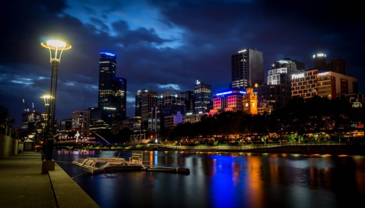 australia, Houses, Rivers, Night, Street, Lights, Melbourne, Cities HD Wallpaper Desktop Background