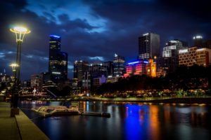 australia, Houses, Rivers, Night, Street, Lights, Melbourne, Cities