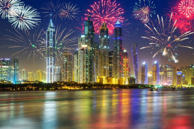 dubai, Emirates, Uae, Skyscrapers, Holidays, Christmas, Fireworks, Night, Cities HD Wallpaper Desktop Background