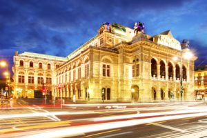 austria, Houses, Roads, Night, Street, Lights, Motion, Vienna, State, Opera, Cities