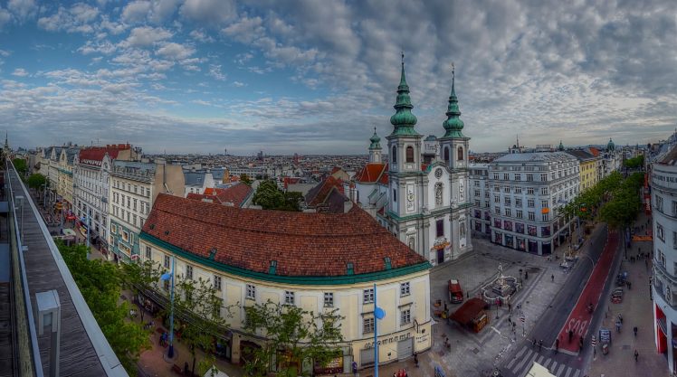austria, Temples, Houses, Sky, Street, Vienna, Mariahilf, Cities HD Wallpaper Desktop Background