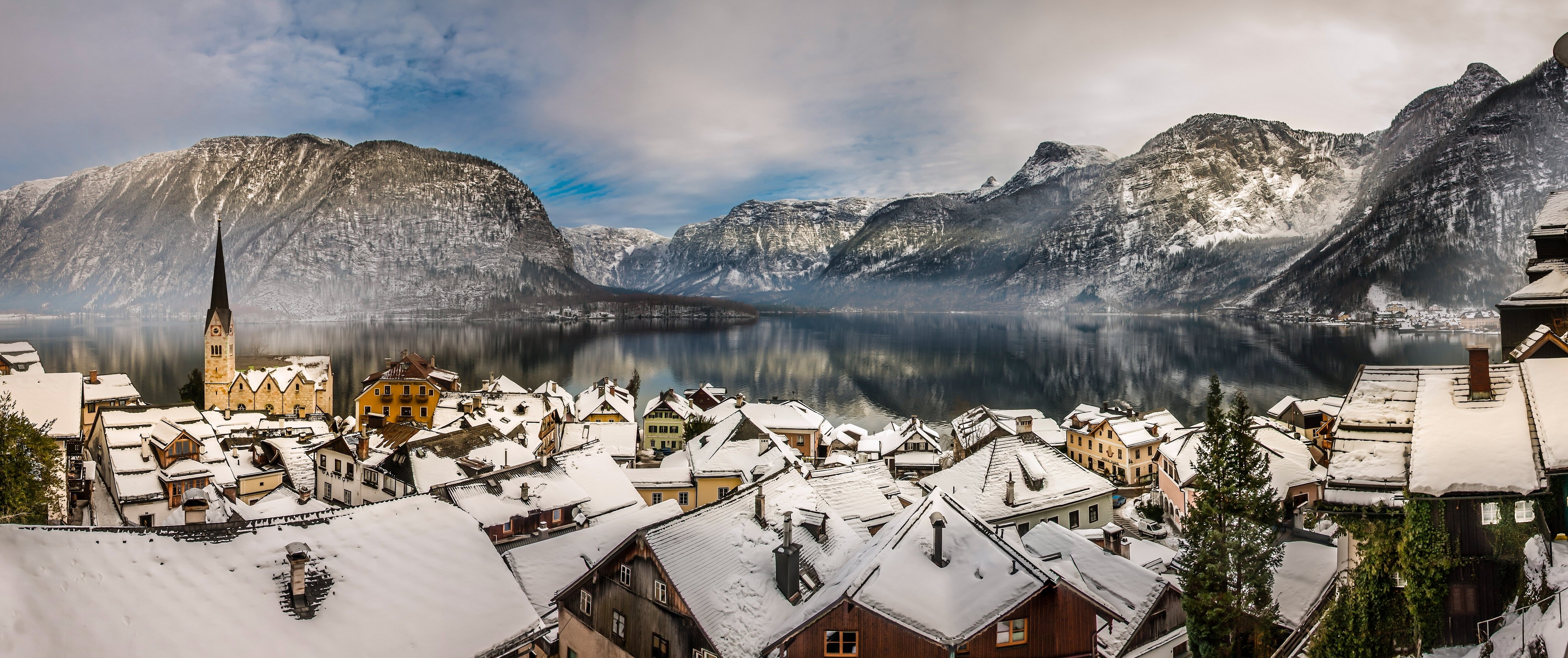 austria, Lake, Mountains, Houses, Alps, Hallstatt, Lake, Hallstatt, Cities Wallpaper