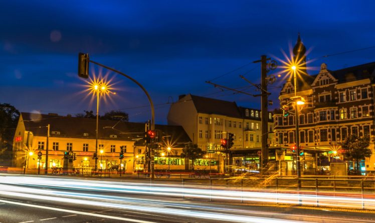 berlin, Germany, Houses, Hdr, Street, Night, Street, Lights, Motion, Cities HD Wallpaper Desktop Background