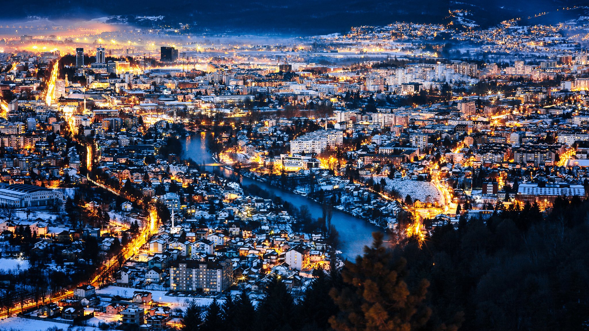 bosnia, And, Herzegovina, Houses, Scenery, Rivers, Night, Street, Lights, Banja, Luka, Cities Wallpaper