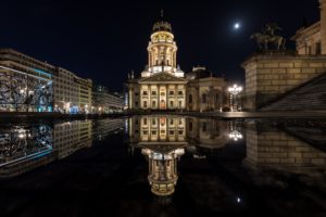 berlin, Houses, Sculptures, Palace, Street, Night, Puddle, Cities
